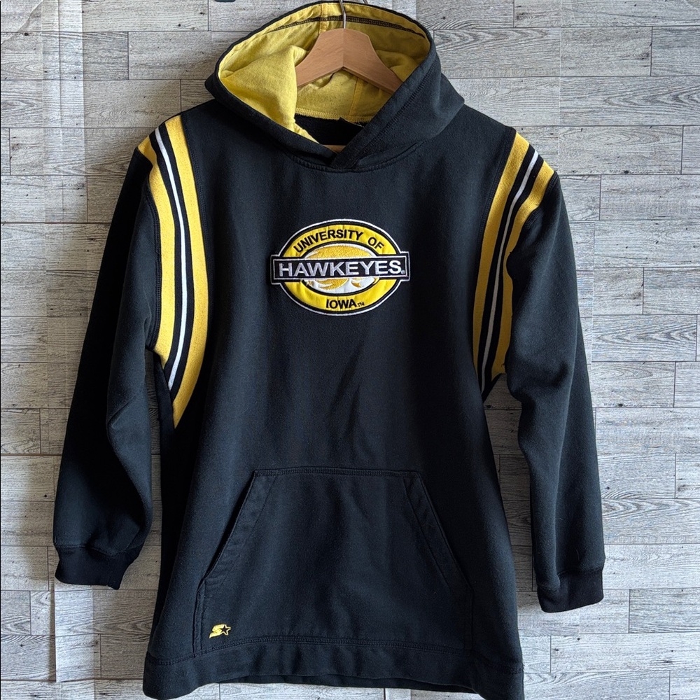 Iowa Hawkeyes Sweatshirt Black Hoodie‎ Youth XL women's XS Vintage